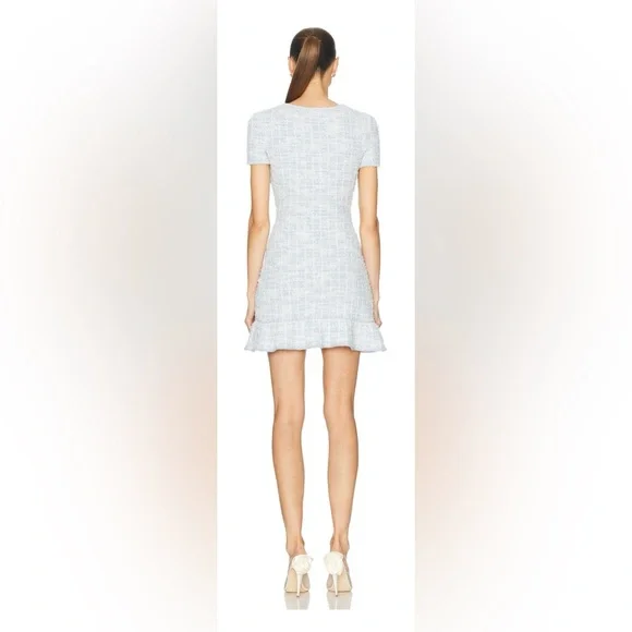SELF-PORTRAIT Light Blue Tweed Checked Bow-Detail Mini Dress - BNWT - Size M - Picture 4 of 9